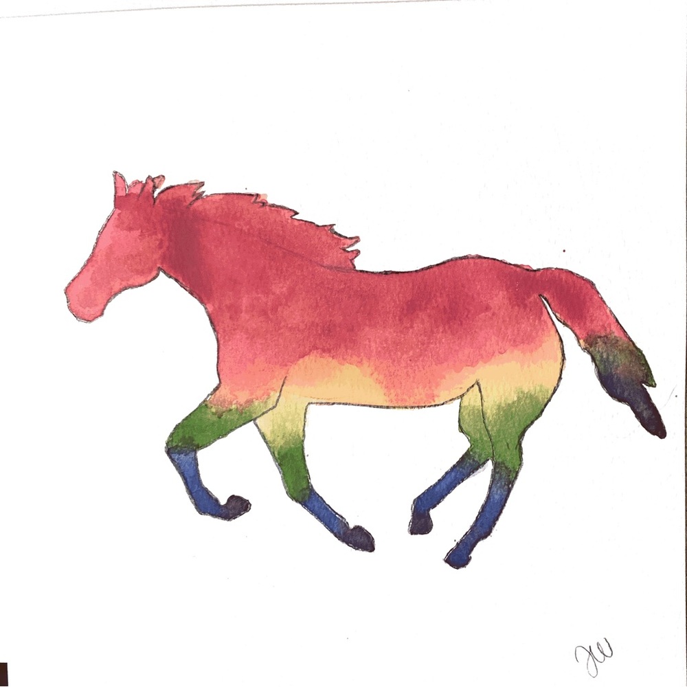 Watercolor horse painting rainbow